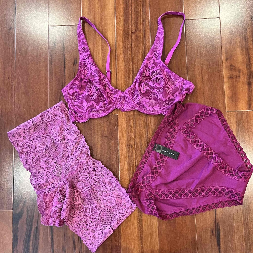 New NWOT Natori Berry Purple Lingerie Bra Panty Set Lace Intimates Small